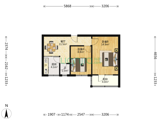 建筑学院家属院 2室1厅1卫 47平方