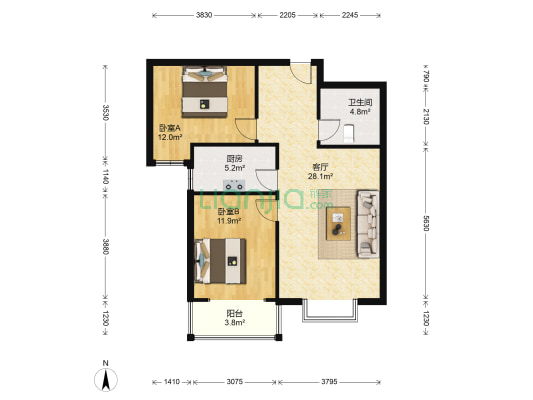 腾华雅居 2室1厅1卫 92平方