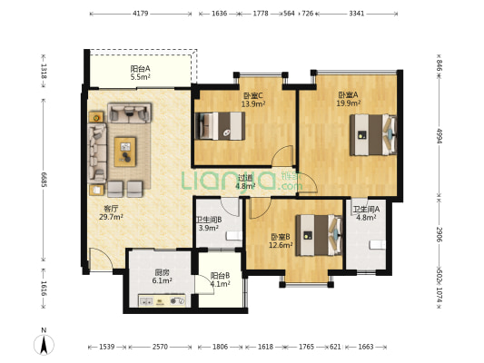 洛明楼 3室1厅2卫 125平方