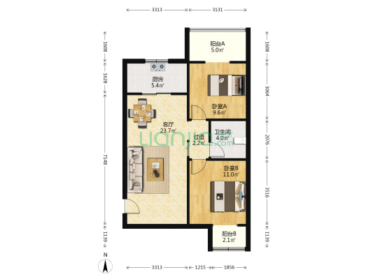 美丽星城小区 2室1厅1卫 89平方