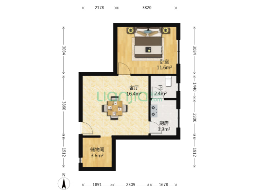 中兴大厦 1室1厅1卫 49平方