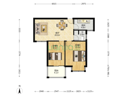 康和家园 2室1厅1卫 73平方