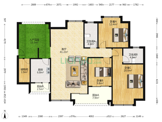 福德居 3室1厅2卫 136平方