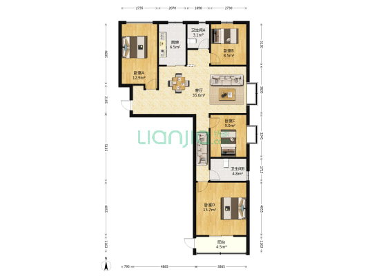 聚鑫雅苑 4室1厅2卫 134平方