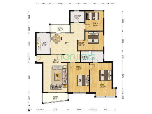 富弘苑 4室1厅2卫 144平方
