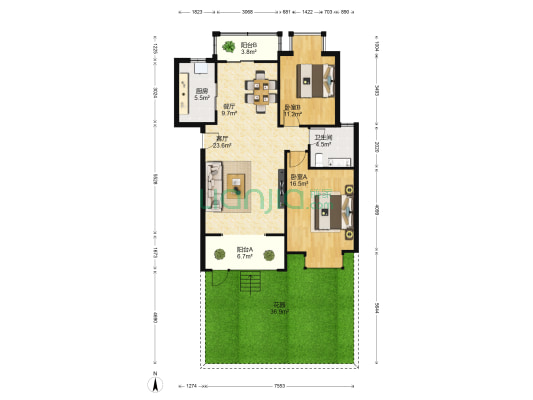 奥林匹克花园 2室2厅1卫 94平方