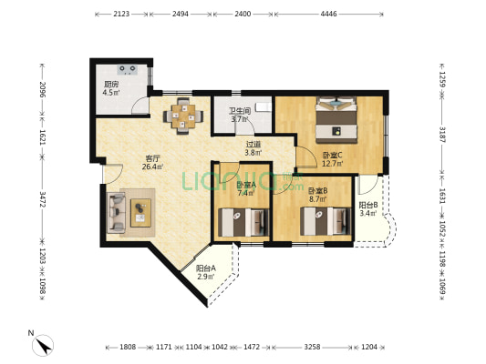万达丰大厦 3室1厅1卫 96平方