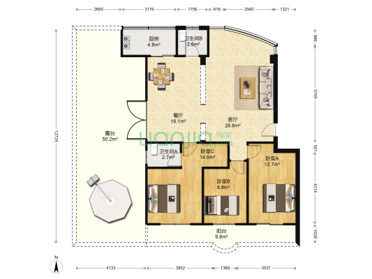 建昌商业广场 3室2厅2卫 105平方