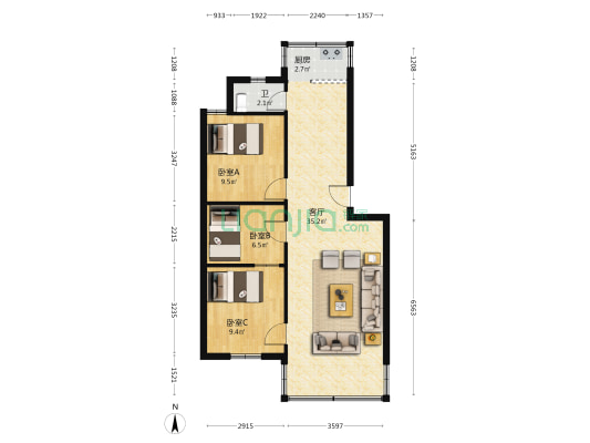 桥头路 3室1厅1卫 75平方