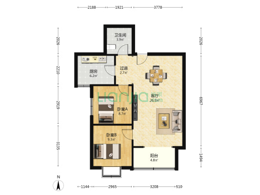 和润佳苑 2室1厅1卫 85平方