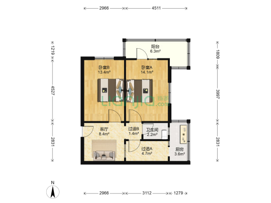 向阳北支路 2室1厅1卫 69平方