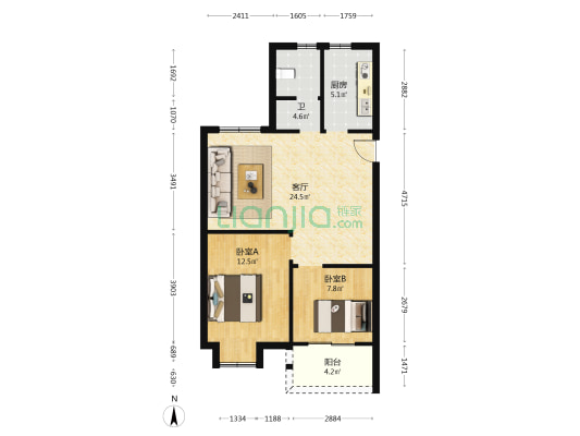 董博苑四期 2室1厅1卫 80平方