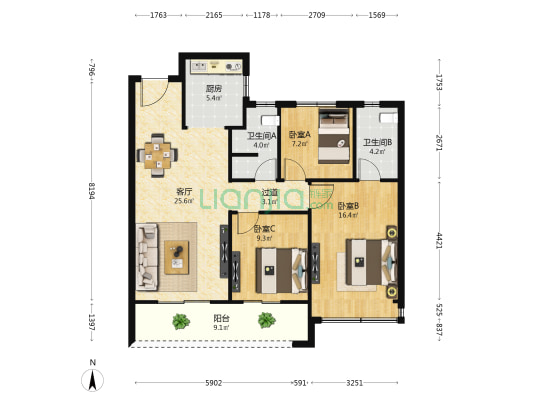 秀悦澜庭 3室1厅2卫 111平方