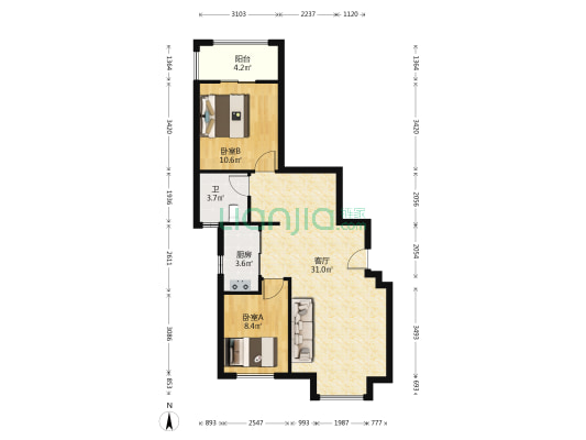 荣盛·晨龙家园 2室1厅1卫 84平方