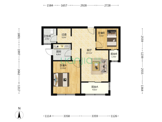 崧泽华城华中苑二区 2室1厅1卫 79平方