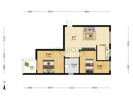 金年公寓 2室1厅1卫 79平方