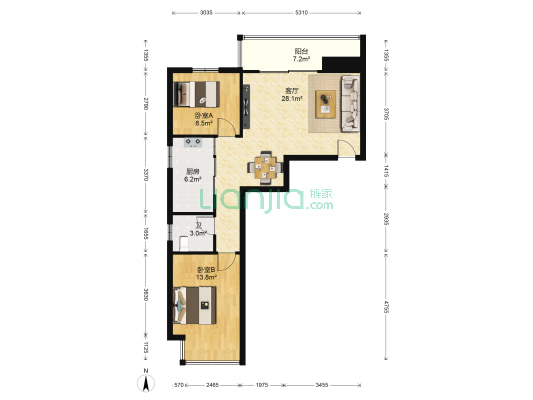 旭日东升 2室1厅1卫 93平方