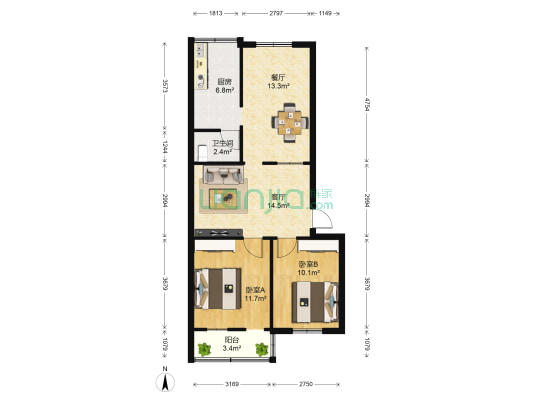 供电局凤冠生活区 2室2厅1卫 78平方