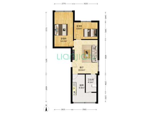 黔春路135号 2室1厅1卫 68平方