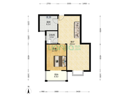 交通便利，面积不大，正规2居室-户型图