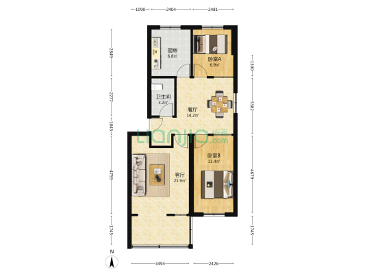 商业小区(福山) 2室2厅1卫 76平方