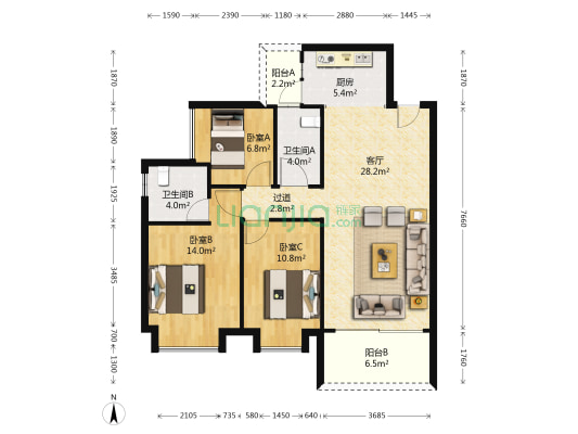 万商豪苑二期 3室1厅2卫 103平方