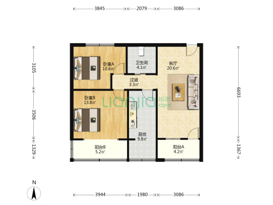 溢辉大厦 2室1厅1卫 80平方