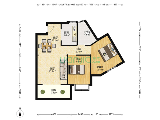 板桥幸福小区 2室2厅1卫 87平方