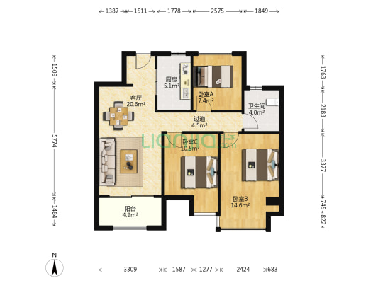 嘉誉湾雅苑 3室1厅1卫 91平方