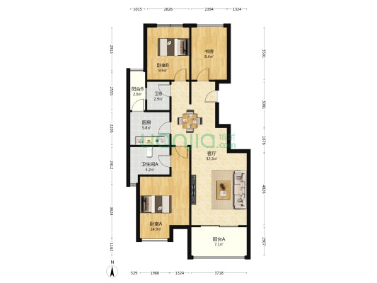 图腾·新天地 3室1厅2卫 100平方