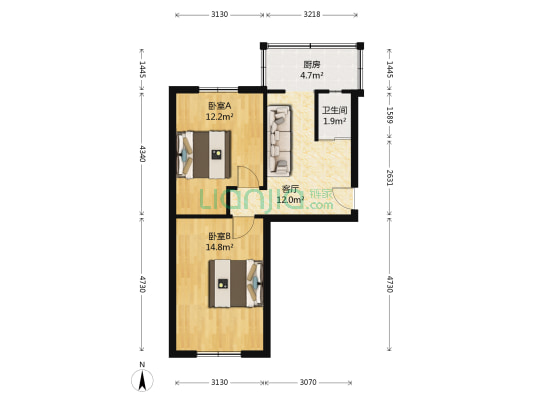 塔园小区 2室1厅1卫 55平方