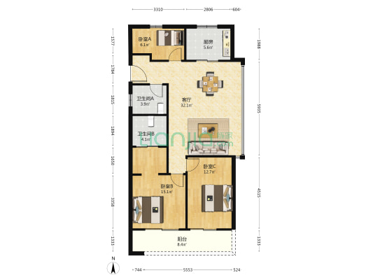 远洋泊云庭 3室1厅2卫 113平方