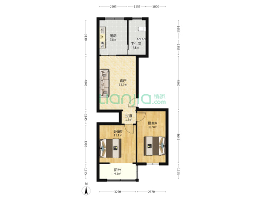 振兴路104号 2室1厅1卫 70平方
