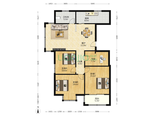 世纪花苑(如东县) 4室2厅1卫 134平方