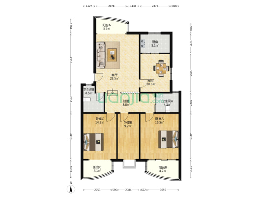 恒春城市花园 3室2厅2卫 134平方