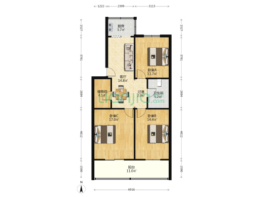 区土地局家属院 3室1厅1卫 105平方