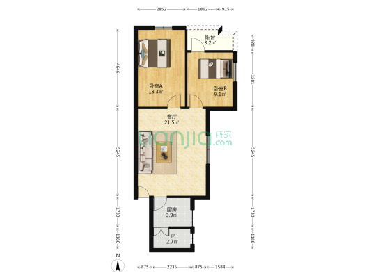翠景楼 2室1厅1卫 87平方