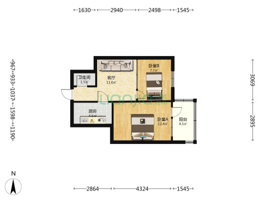 向阳胡同17号院市政公司家属院 2室1厅1卫 52平方