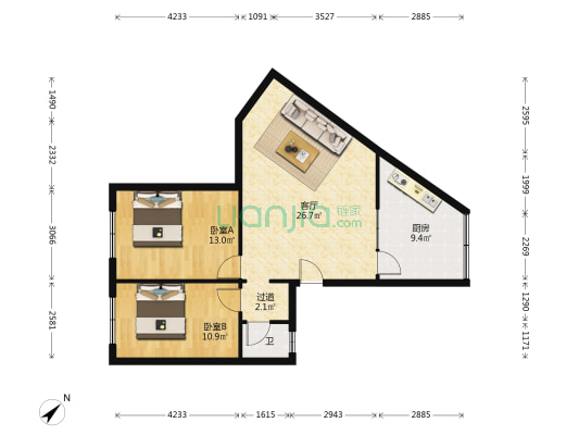 人防大厦 2室1厅1卫 79平方