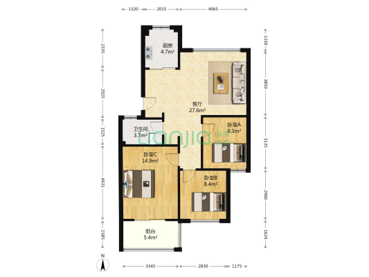 理想佳苑北区 3室1厅1卫 87平方