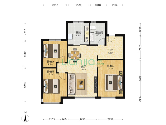 龙湖华煜江与城（一期） 3室1厅1卫 100平方