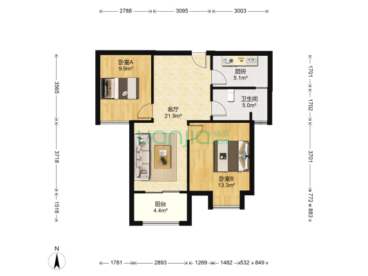 文石雅苑 2室1厅1卫 92平方