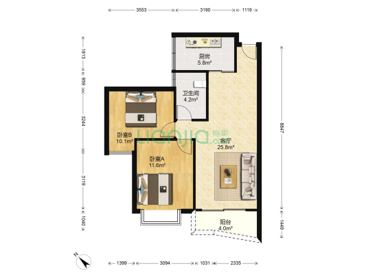梅花新园 2室1厅1卫 72平方