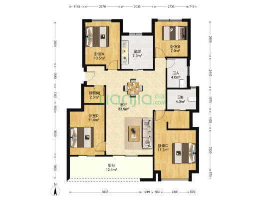 玖著里 4室1厅2卫 126平方
