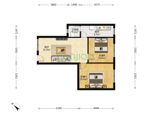 桂花北路159号 2室1厅1卫 68平方