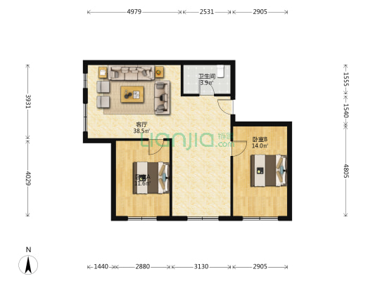 万辰.星公馆 2室1厅1卫 96平方
