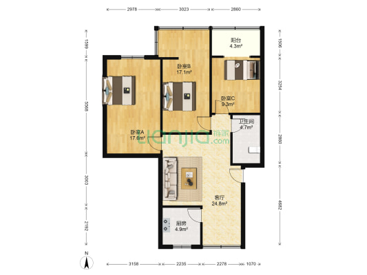 西二道街30号 3室1厅1卫 86平方