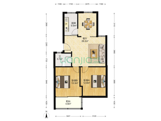 泰河康园西区 2室1厅1卫 153平方