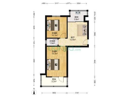 陕西省计量科学研究院家属院 2室1厅1卫 58平方