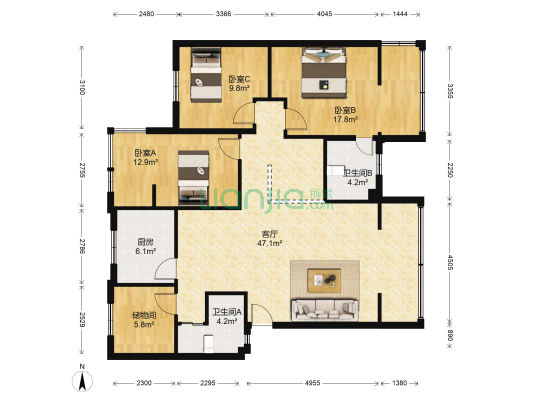 岷江造林局 3室1厅2卫 121平方